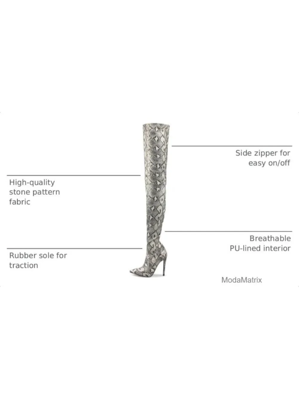 Thigh High Over the Knee Boots Stiletto Heel Side Zip PU Snakeskin